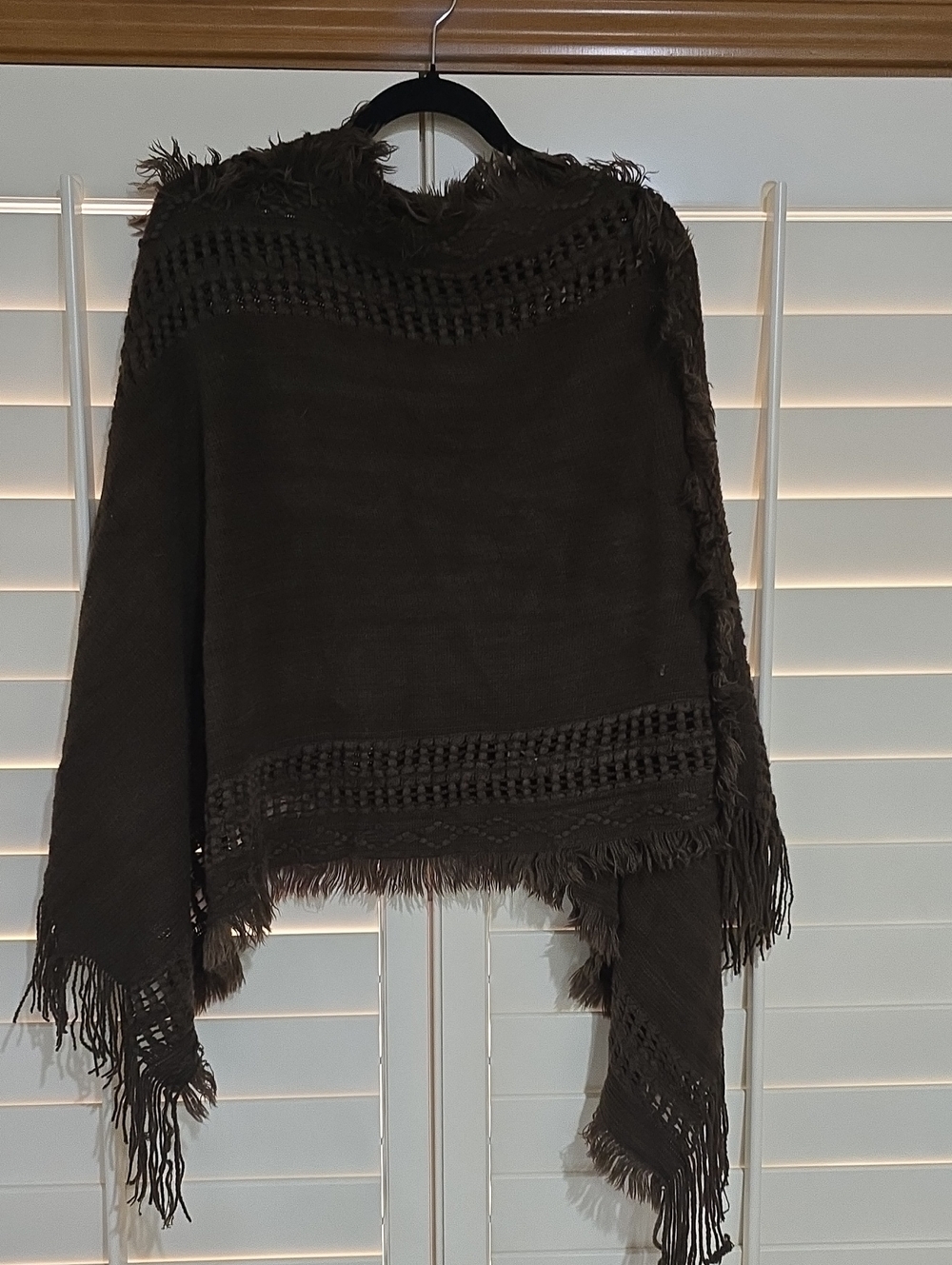 Women’s Fringe Shawl Sweater Poncho - Dark Brown